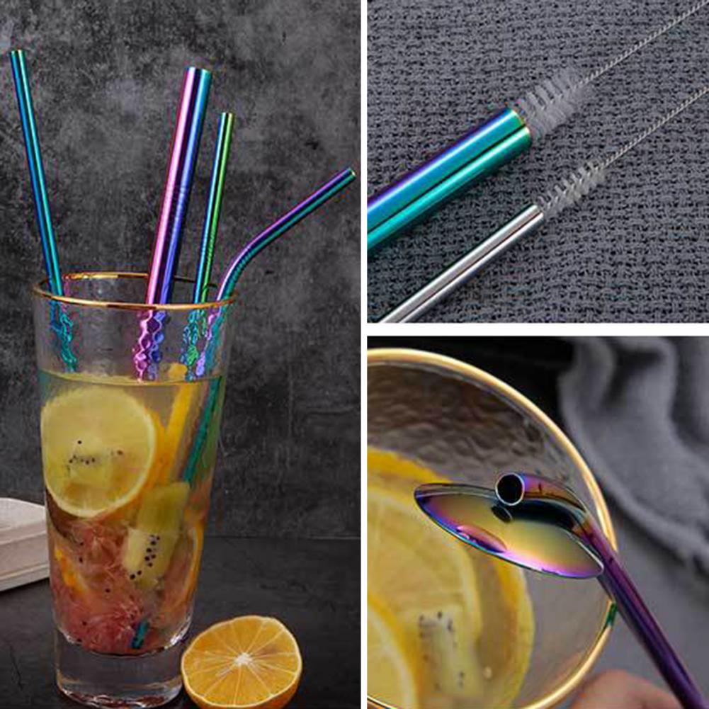 7Pcs/Set Dinnerware Set Reusable Stainless Steel Straws Spoon Drinking Flatware with Cleaning Brush Storage Box Cutlery Set