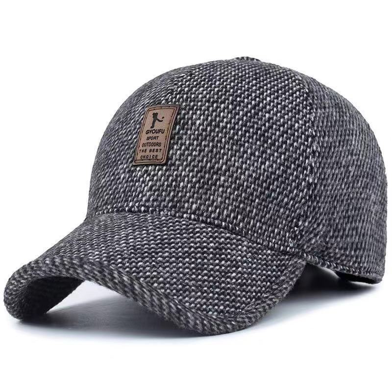 Autumn and Winter Men's Hats Middle-Aged and Elderly Cashmere Woolen Earmuffs Baseball Cap Wild Thick Warm Cap Skull