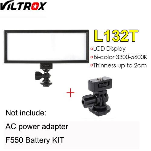 Viltrox  l132t led video lys ultra tynd lcd skærm bi-farve og dæmpbar dslr studio lys lampe panel til kamera dv videokamera: L132t