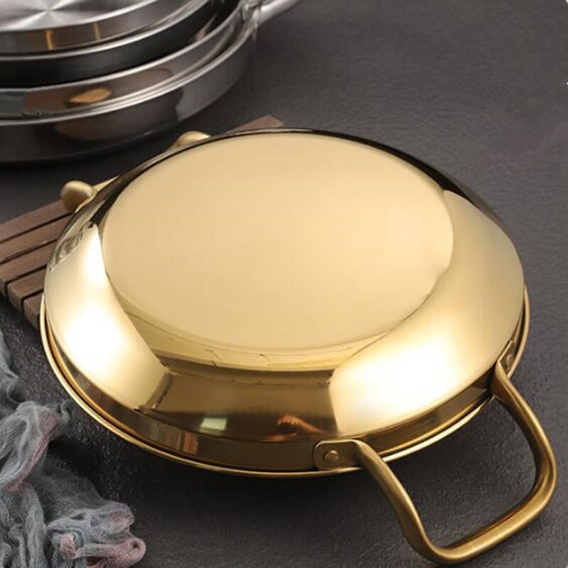 Seafood Rice Pot Stainless Steel Double Handle Pans Home Cooking Pot Frying Picnic Plates Cookware Pot Flat Bottom Dry Pot