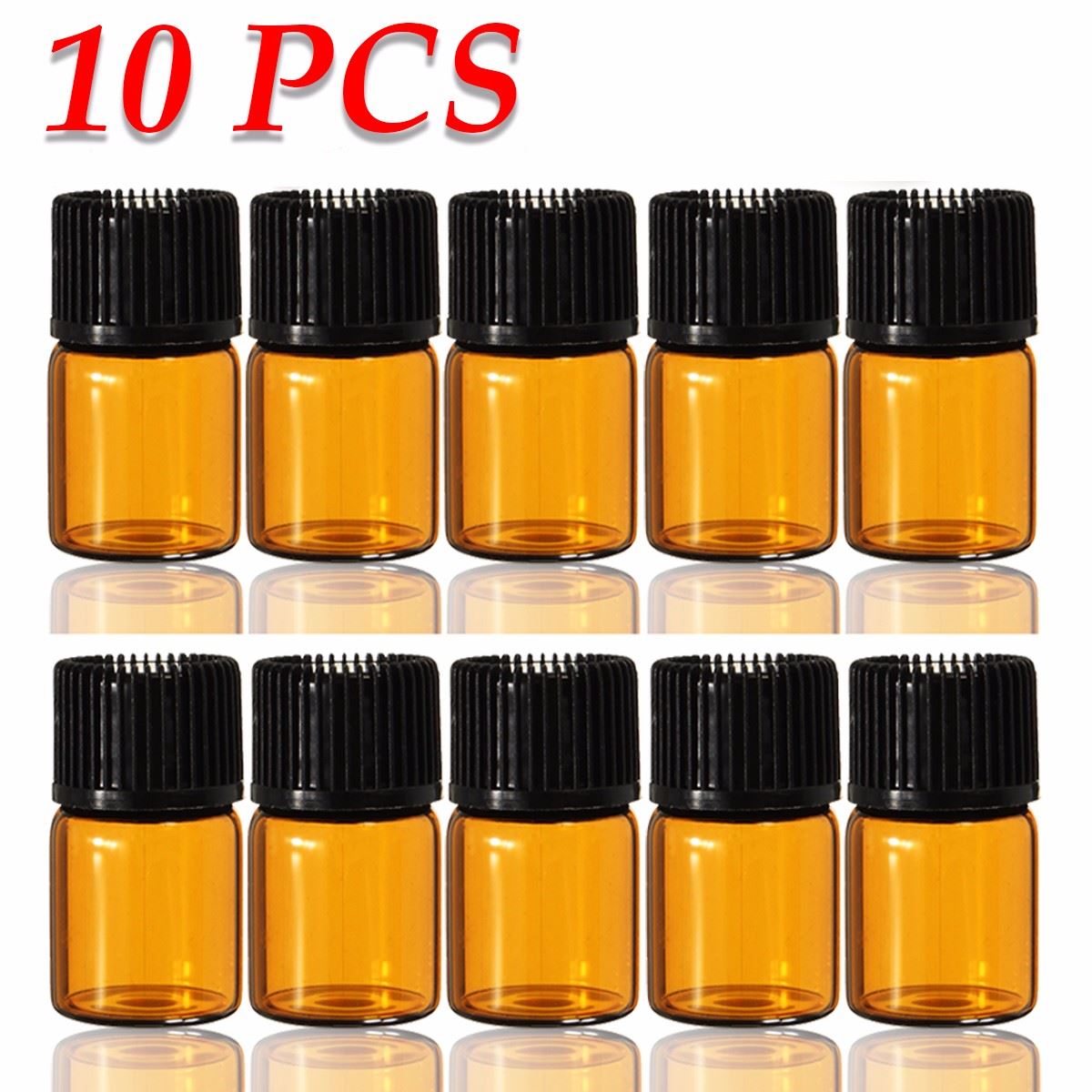 10 STKS 2 mL Mini Amber Glas Lege Etherische Olie Fles Monsterflesjes Bruin Hervulbare Flessen Met Opening Verloopstuk & Cap