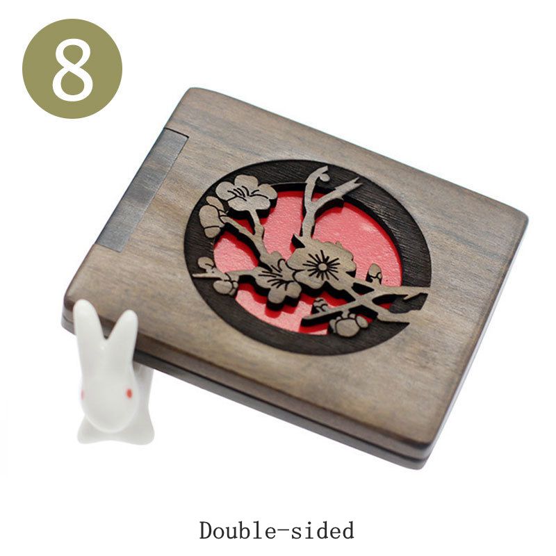 Carved Green Sandalwood Makeup Mirrors Folded Double-sided Wood Comestic Mirror Sandalwood Portable Small Pocket Mirror: 8