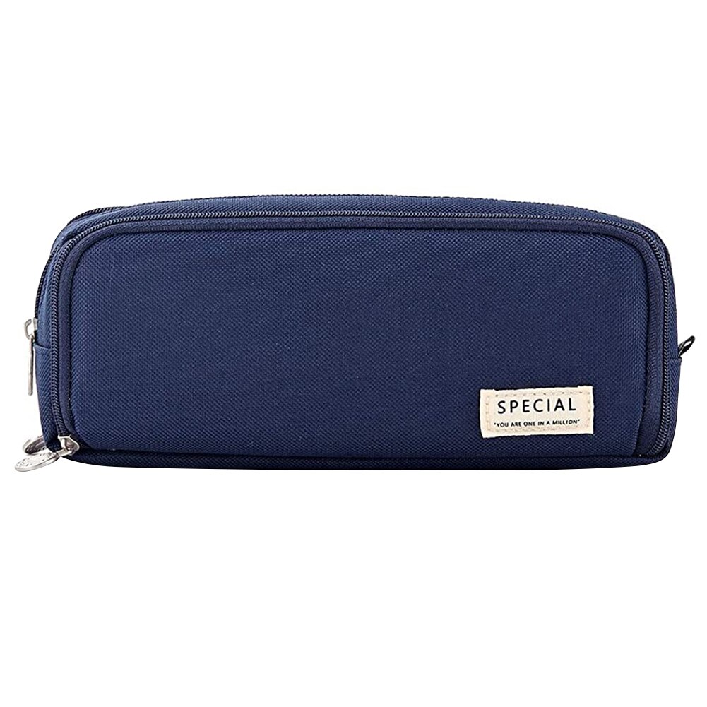 Pencil Case Multifunction Oxford Cloth 3 Compartments Pen Pouch With Zipper Big Storage Marker Bag For Students Stationery: blue