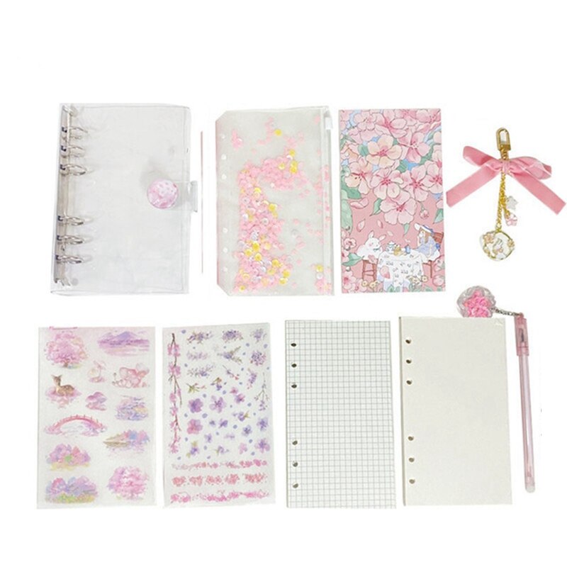 Cuaderno de hojas sueltas A6 Sakura, 90 hojas de papel, carpeta, flores de cerezo, diario: Transparent