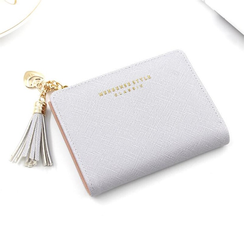 Kwastje Vrouwen Portemonnee Kleine Leuke Portemonnee Vrouwen Korte Lederen Vrouwen Portefeuilles Rits Portemonnees Portefeuillesubsidies Vrouwelijke Portemonnee Clutch: GRAY