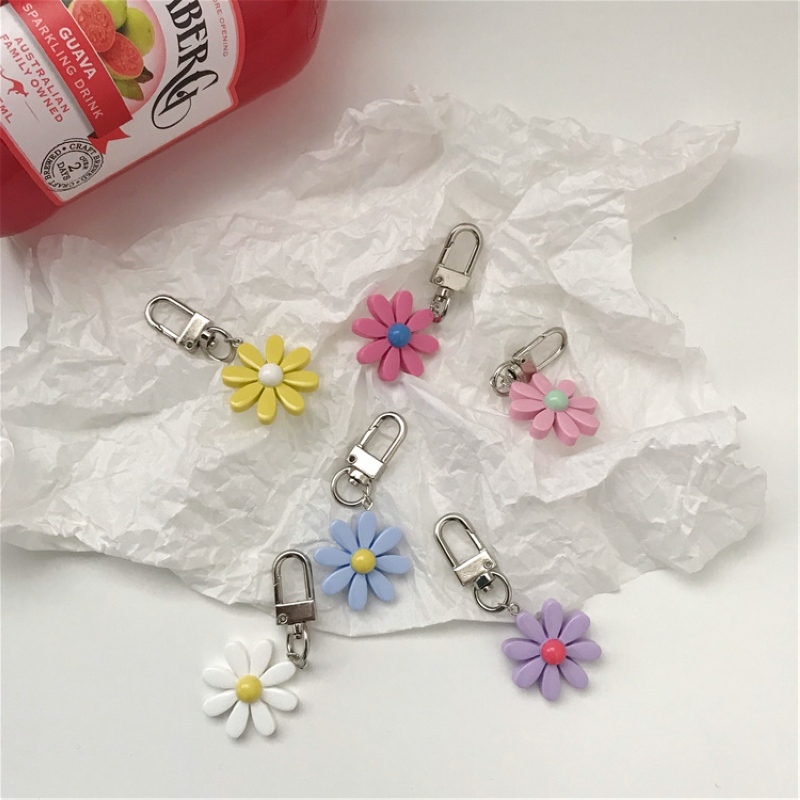 1PC Cute Resin Flower Keychain For Woman Candy Color Flower Charms Keyring Girls Earphone Cover Jewelry Wedding