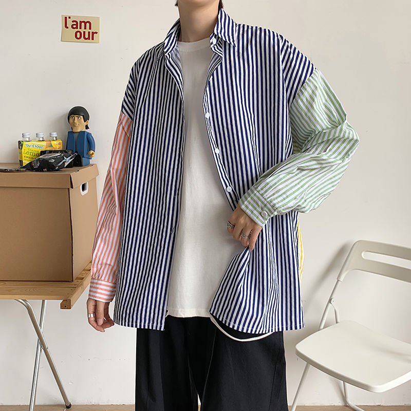 Striped Shirt Men's Contrast Color Business Casual... – Grandado