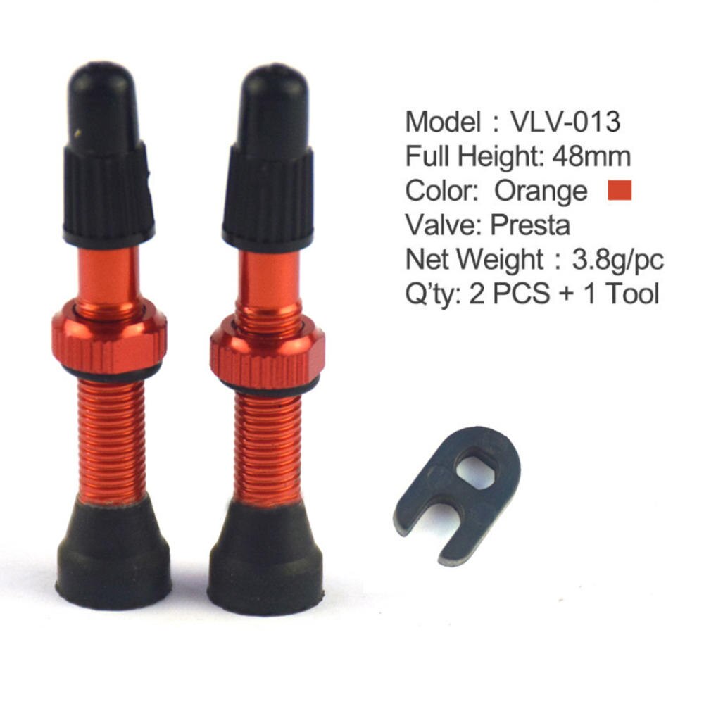 2 Pcs/set Mountain bike road bike tubeless vacuum valve presta 48/60/78mm nozzle aluminum alloy bicycle tire accessories: Orange 48mm