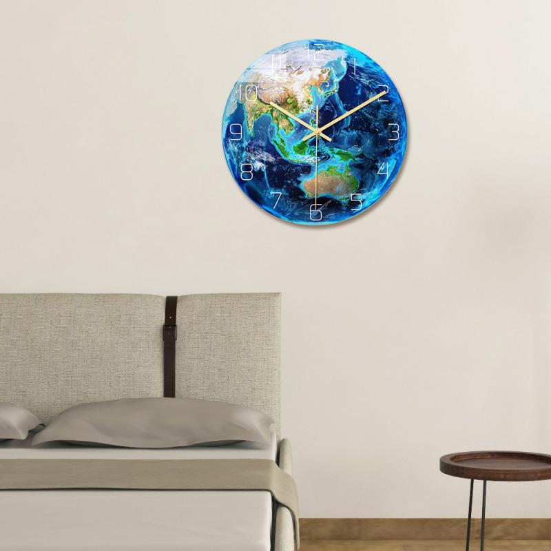 Lichtgevende aarde Wandklok Planeet Print Klok Studie