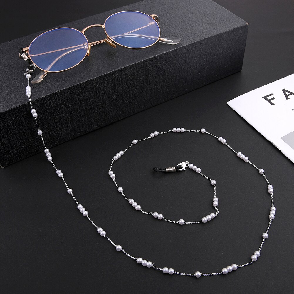 Skyrim Chic Pearl Beaded Glasses Chain Women Sunglasses Chains Lanyards Neck Strap Rope Reading Eyeglasses Cord: D-Silver