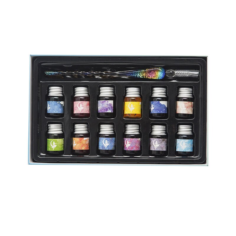 cristal popular cielo estrellado pluma de cristal y tinta Set pluma de inmersión de vidrio pluma estilográfica tintas para escribir dibujo Oficina escuela suministros