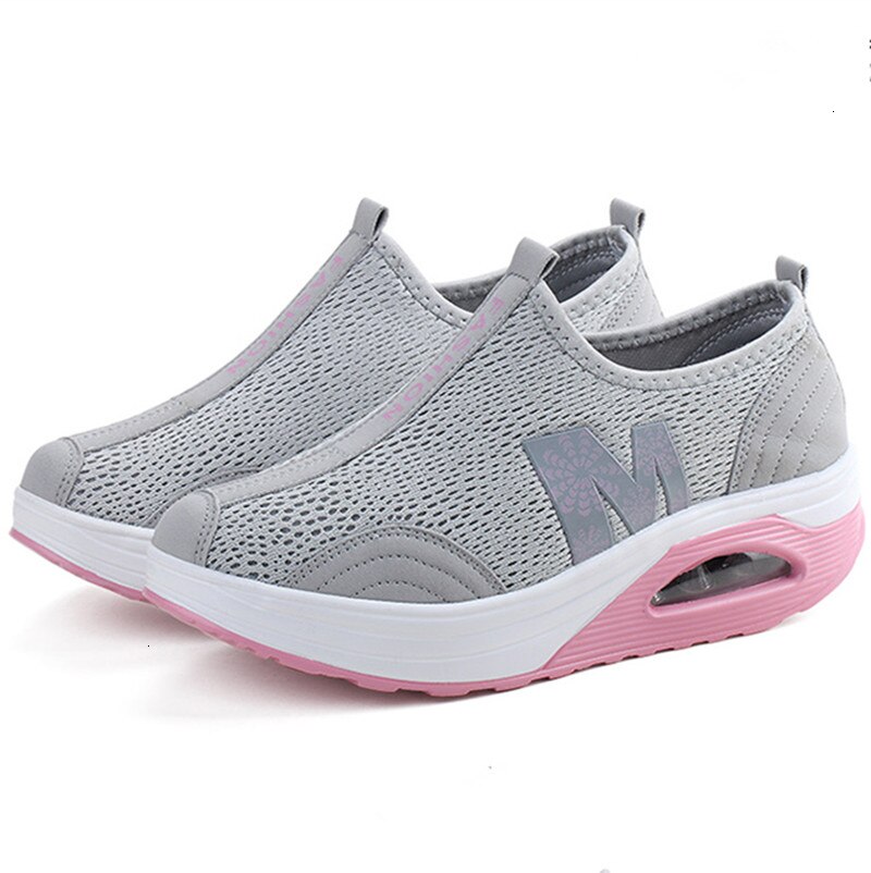 Air Cushion Wedge Sneakers Women Thick Bottom Summer Swing Shoes Breathable Rocking Shoes Soft Height Increasing Jumping Shoes: gray size 35-40 / 5.5