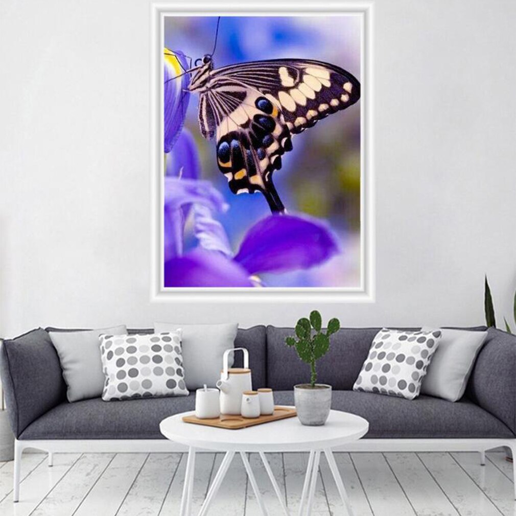 Diy blomster malerier hjem stue væg dekoration håndlavede farverige sommerfugl punkt bore tegning malerier
