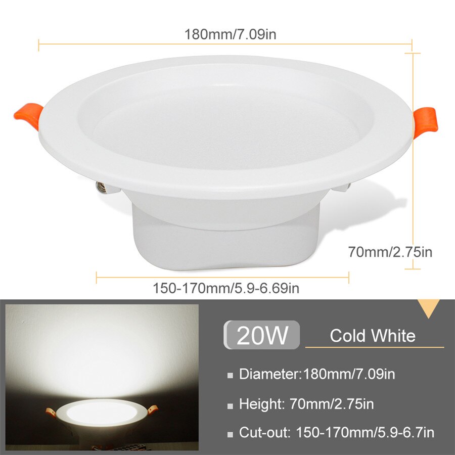 LED Downlight 3w 5w 9w 12w 20w Round Recessed Lamp spot led bulb AC 220V 230V downlight Indoor LED Spot Lighting Kitchen: 20W Cold White