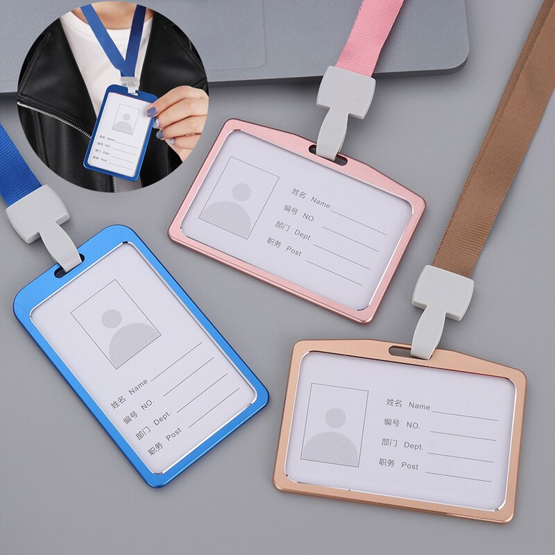 1Pc Aluminium Werk Naam Kaarthouders Visitekaartje Werk Card Id Badge Lanyard Houder Verticale Metalen Id Business case