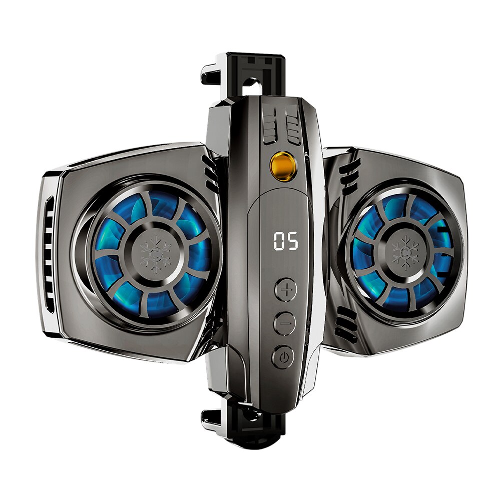 Universele Mobiele Telefoon Radiator Halfgeleider Temperatuur Display Dual Cooling Fan Mobiele Telefoon Koeler Koellichaam Voor Smart Telefoon: Gun Color