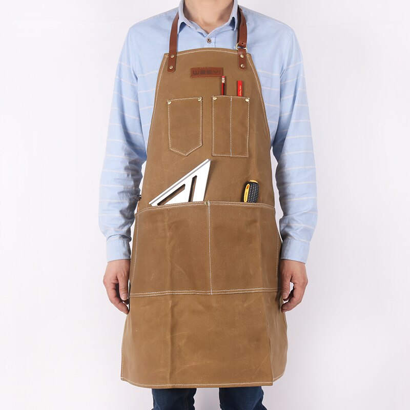 WEEYI delantal de lona encerado pesado Vintage para Barbero carpintero con correa de cuero mujeres hombres trabajo delantal BBQ Grill delantales delantal