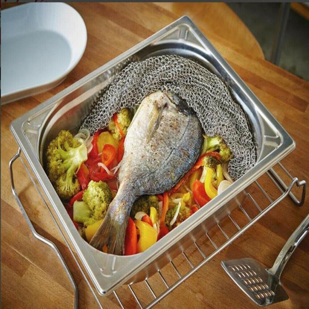 Stainless Steel Chainmail Baking Cover for Skillets Grill Pans Roast Beef Pork Lamb Home Cookware BBQ Kitchen Cooking Tool