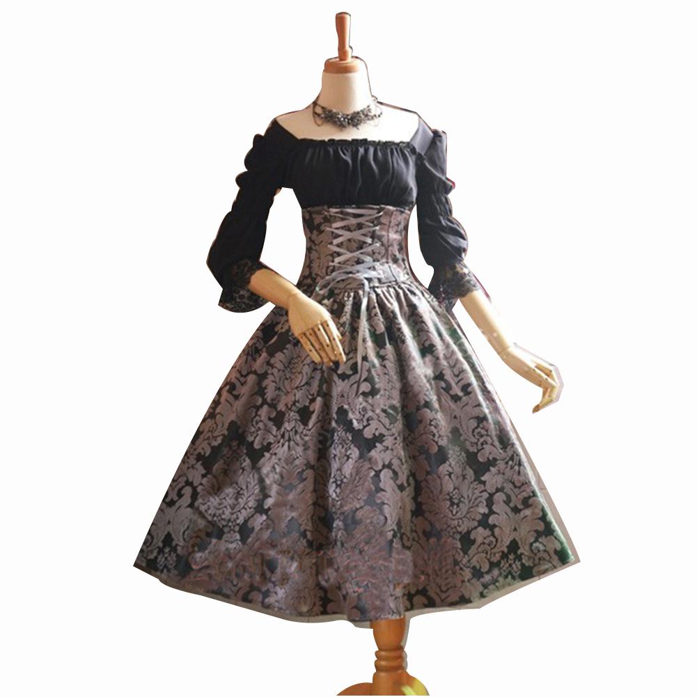 MISSKY Vrouwen Grote Zoom Slanke Taille Kanten Jurk Lange Mouwen Retro Beierse Nationale Oktoberfest Kostuum Jurk: gray / S