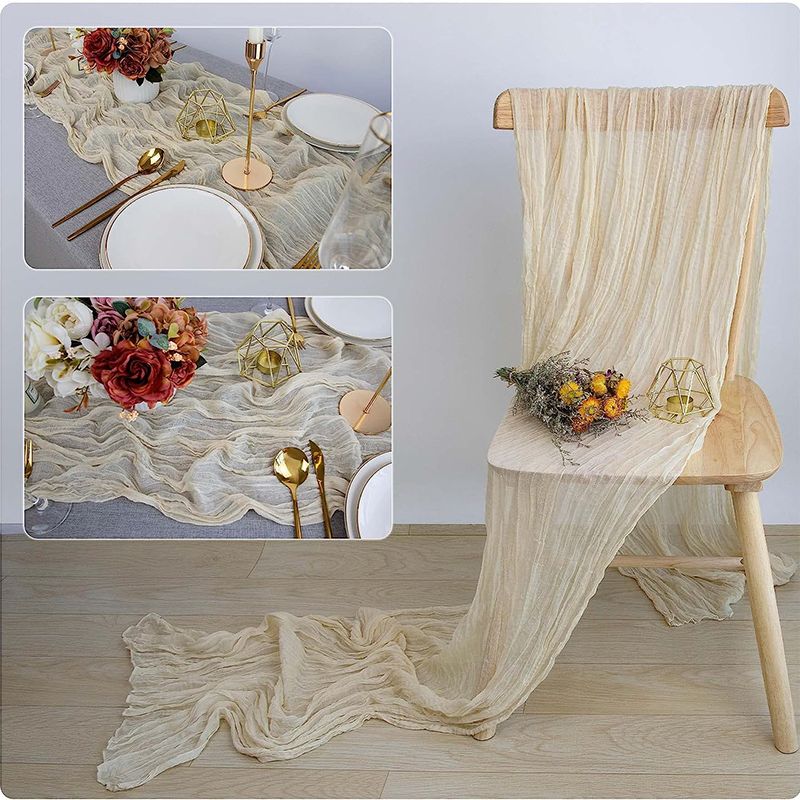 Beige tafelloper gaas kaasdoek rustiek pure Boho bruiloft decoratie tafelkleed baby shower kerst verjaardag partij decors