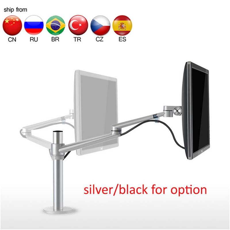 OL-1 10-32" aluminum dual arm lcd tv table mount tilt 360 rotate monitor desk stand vesa 75 100 rotatable bracket computer stand