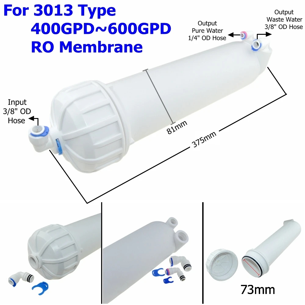 Omvendt osmose 1812 3012 3013 ro membranhus 1/4 3/8 hurtigmontert vannfilter til 50 75g 100g 200g 400g 600g ro-membran: Svart