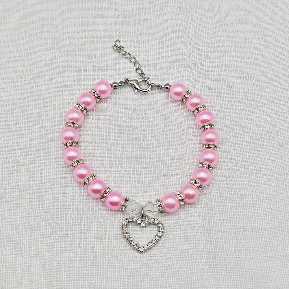 collier de perles pour animaux de compagnie mignon avec pendentif en strass en forme de coeur collier de chien de chat réglable bijoux pour petits animaux de compagnie 8 couleurs: M / Black