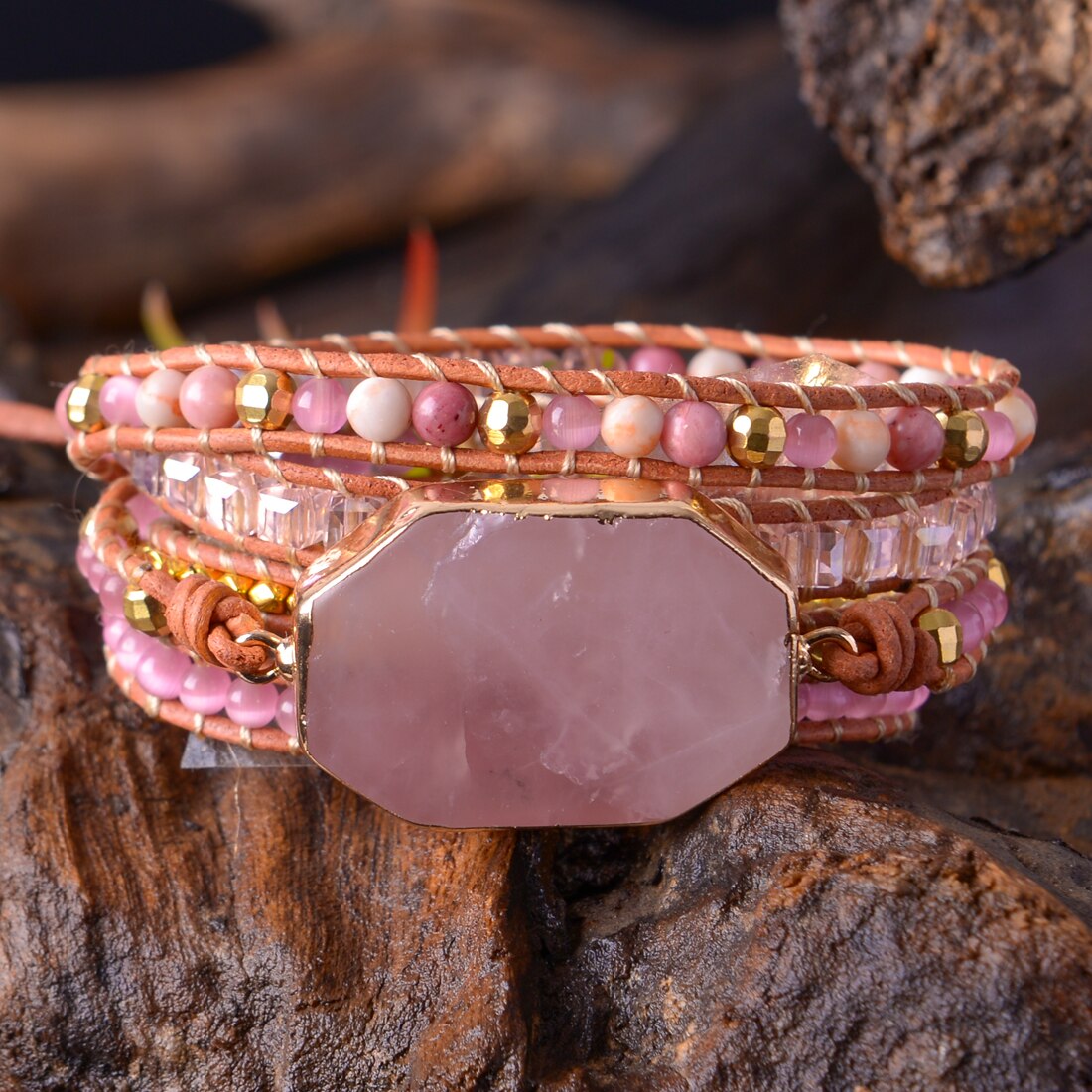 YGLINE Natural Stone Bracelet 5 Wraps Bracelet Handmade Boho Pink Bracelet For Women Bracelet