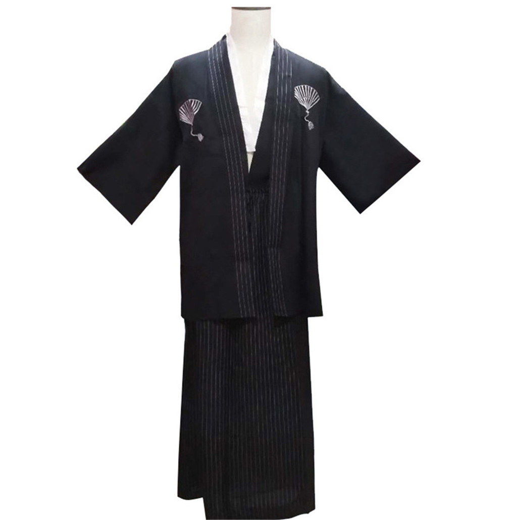 Roben Klassisch Schwarz Beige Samurai Kleidung Männer Atmungsaktive Unterwäsche Kimono Traditionelle Japanische Cosplay Yukata Hause Bademantel