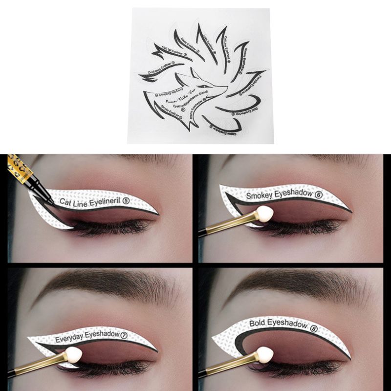 Professionele Eyeliner Oogschaduw Stencil Kit Niet-geweven Materialen 12 Stijl Make-Up Templates Stickers Card Modeling Tools