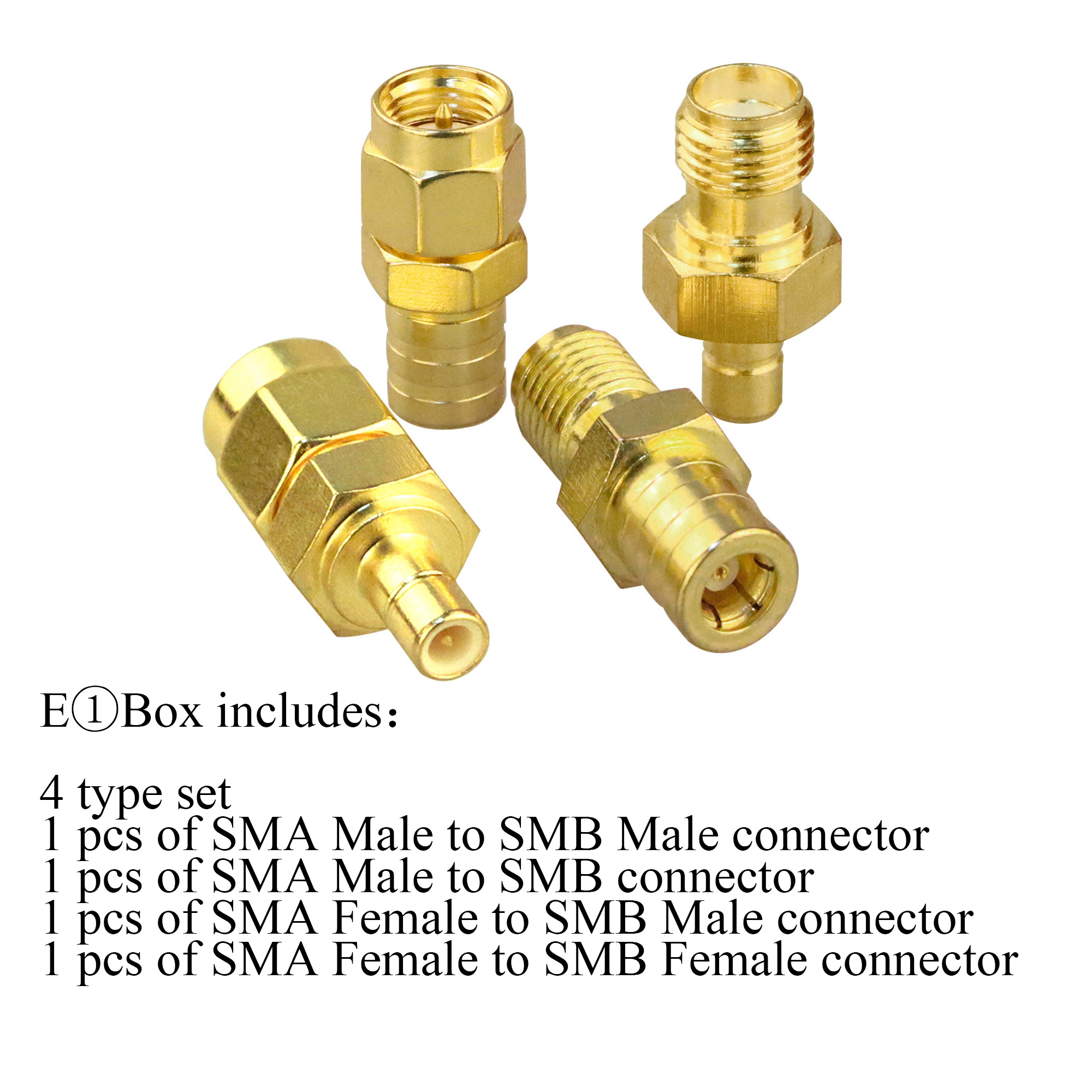 SMA SMB Connector Kit Antenna Coax Adapter SMB to SMA Male to Female RF Coaxial Connector Kits Lot/4pc 2pcs.lot
