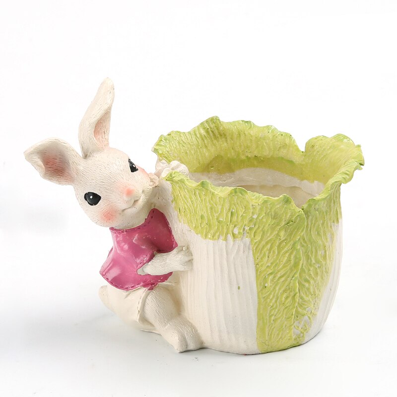 Europese Dorp Cartoon Succulente Planter Pot Combinatie Platter Ingemaakte Groene Plant Resin Konijn Decoratie Vlezige Bloempot: B