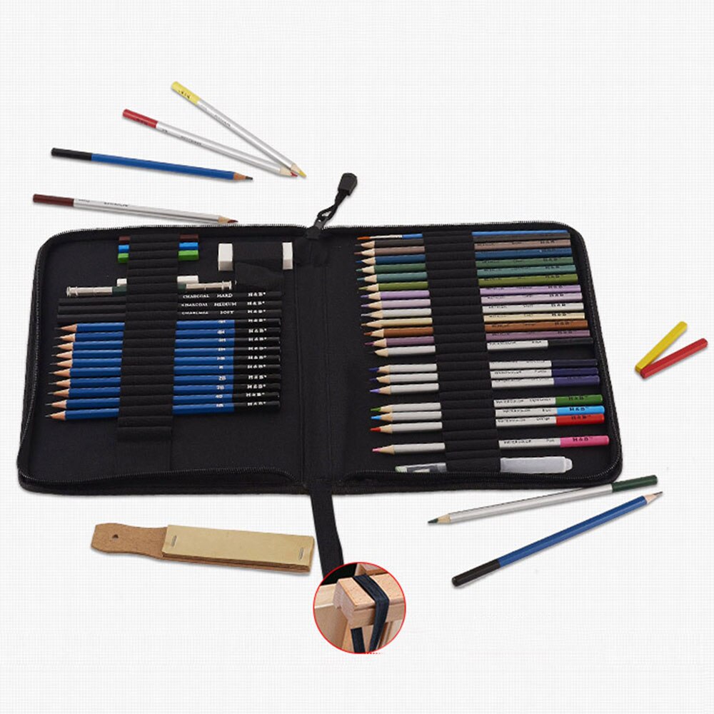 51Pcs/Set Drawing Kit Wood Pencil Sketching Pencils Art Sketch Painting Supplies With Carrying Bag
