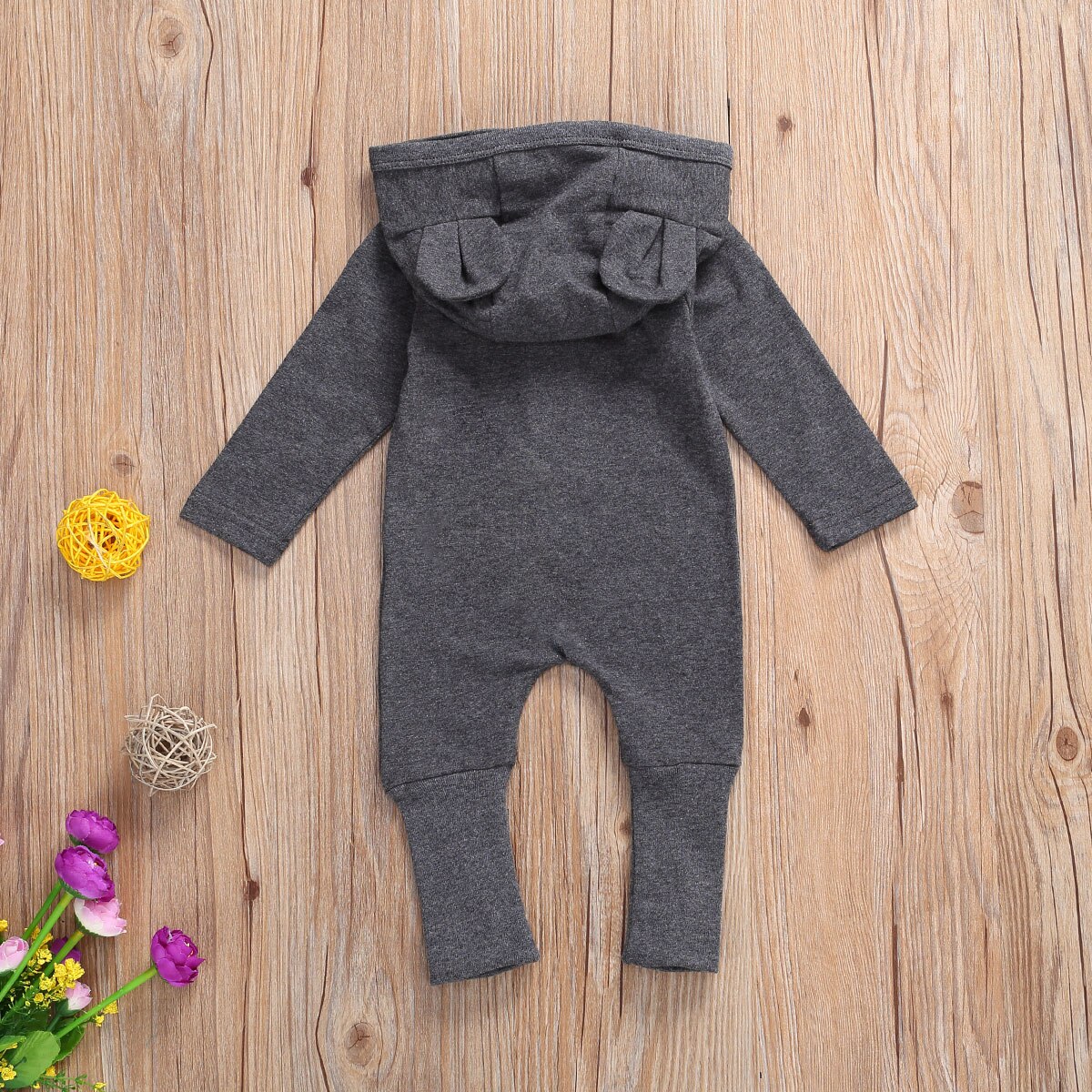 Leuke Baby Baby Lange Mouw Jumpsuit Herfst Mode Effen Kleur Single-Breasted Hooded Een Stuk Lange Cozy Ademende Kleding