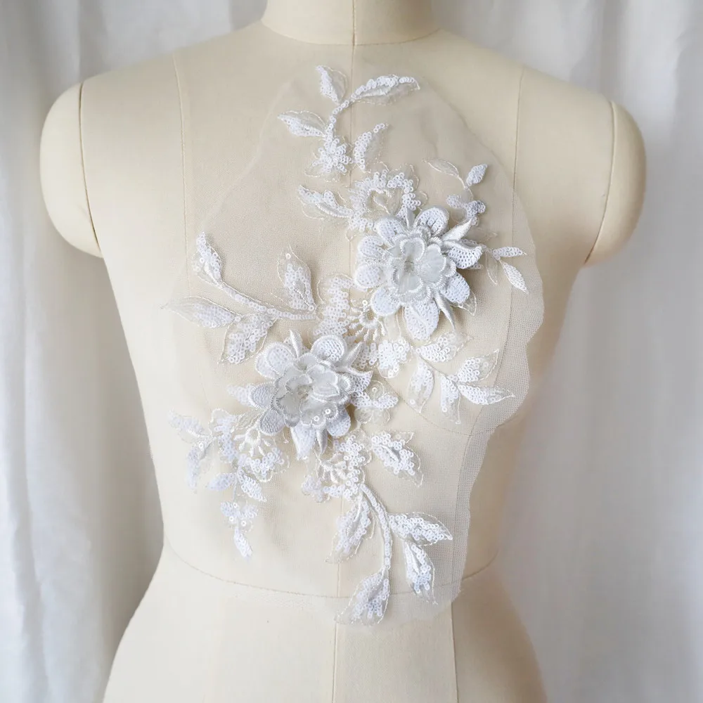 Lantejoulas bordadas flor aplique renda tecido guarnição gola de malha vestido de noiva de casamento remendo de costura vestido de festa decoração artesanato faça você mesmo: Multicolorido