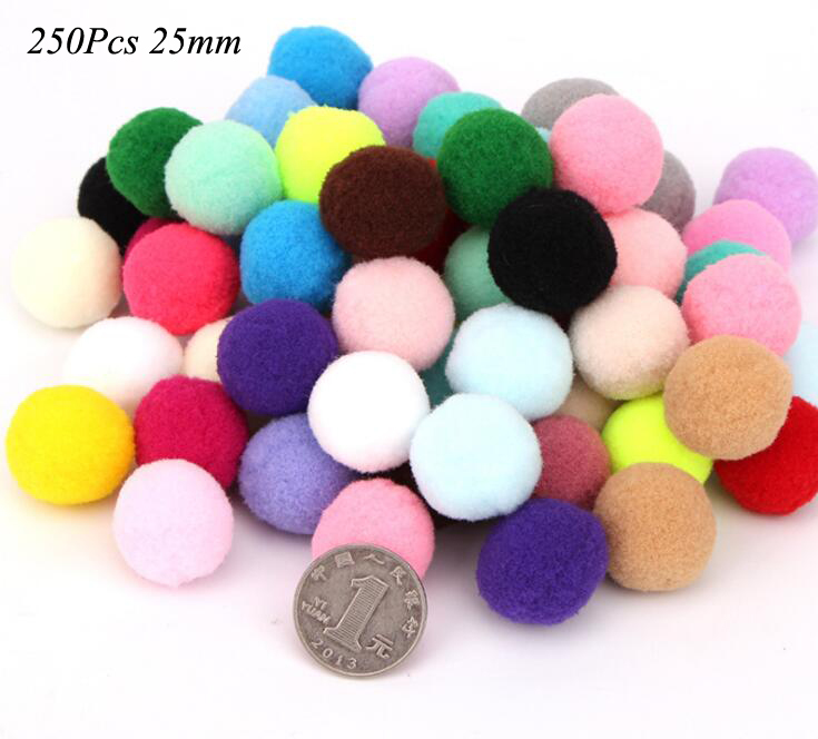 100-500Pcs/lot Mixed Soft Round Shaped Pompom Balls Fluffy Pom Pom For Kids DIY Garment Handcraft 15mm/20mm/25mm GYH: 250Pcs 25mm