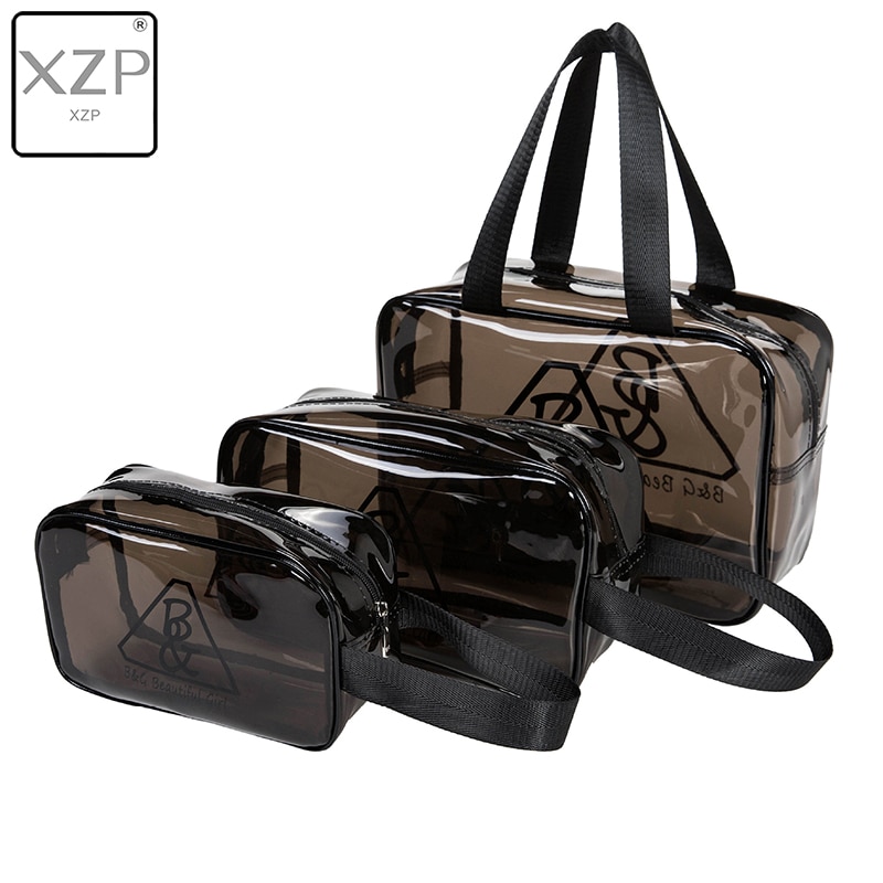 XZP 3 taille Durable imperméable PVC femmes voyage cosmétique sac épaissi marron noir Transparent multi-usages fermeture éclair maquillage sac