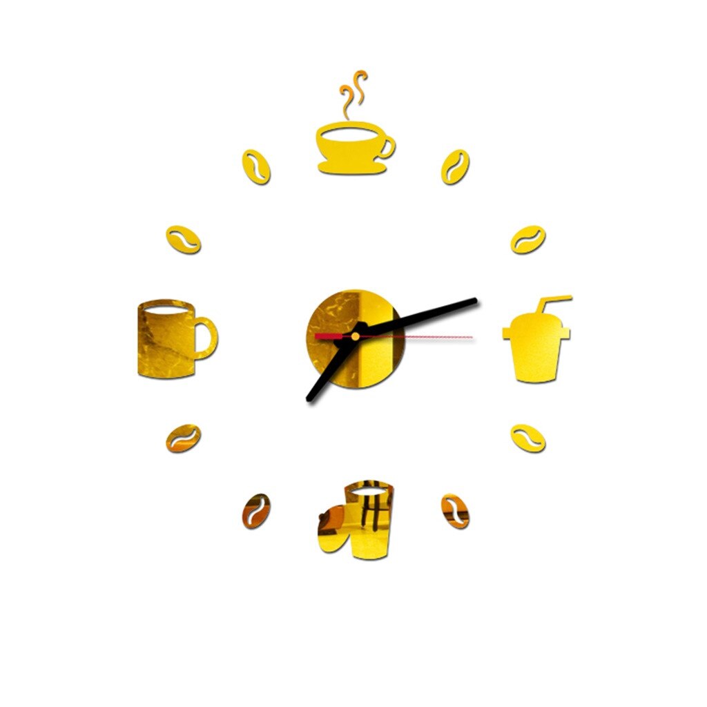 DIY Große Wanduhr Rahmenlose Riesen Uhren Spiegel Aufkleber Moderne Cafe Kaffee Milch Trinkbecher Zauberstab Dekor Für Küche: Gold