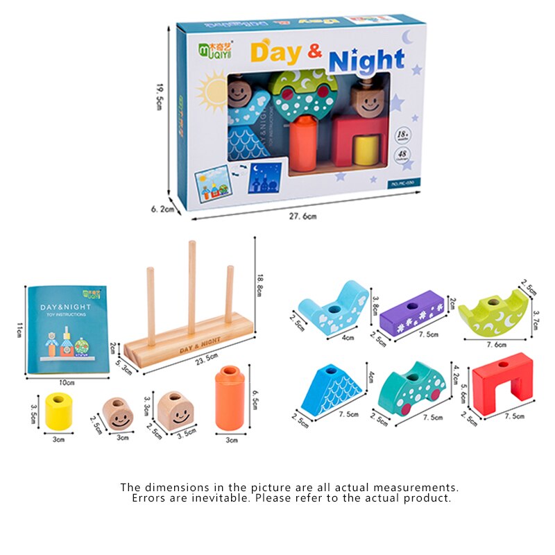 Houten speelgoed voor kinderen, zon & maan, dag & nacht, pilaarblokken, vroeg leren, baby, verjaardag, kerstmis, educatief speelgoed voor kinderen
