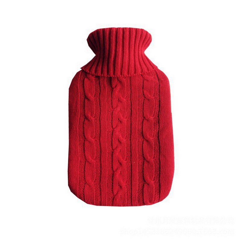 2000ml waterflessen gebreide hoes effen kleur watergevulde tas stoffen hoes handwarmer winter zachte waterfles: Rood