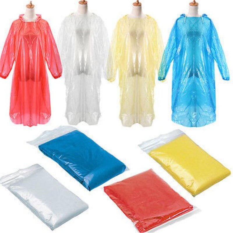 5 stk engangs-vandtæt regnfrakke til voksen nødsituation poncho udendørs vandreture camping hætte  o911