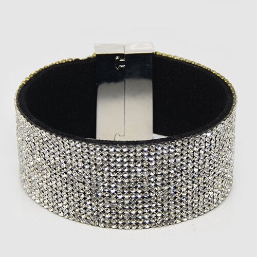 Chanfar Breite Samt Volle Strass Kristall Gepflastert Wrap Armbänder Für Frauen Hochzeit Armbänder Armreifen Schmuck: Clear color