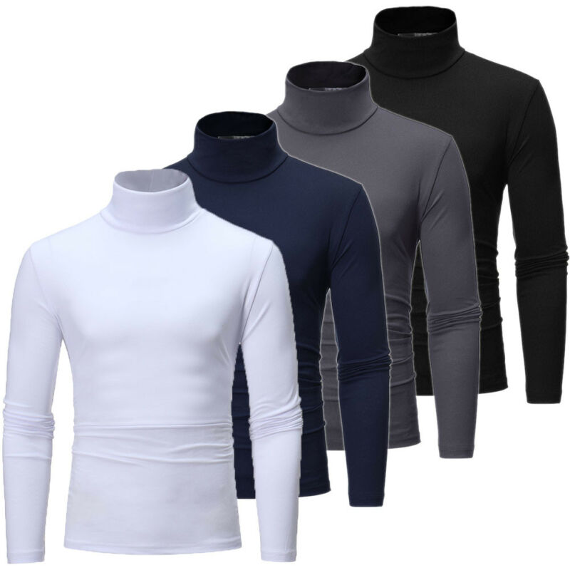 T-shirt manches longues col montant homme col roulé tricoté en coton thermique, sous-vêtement pour homme, , pour l'hiver, hauts pour hommes