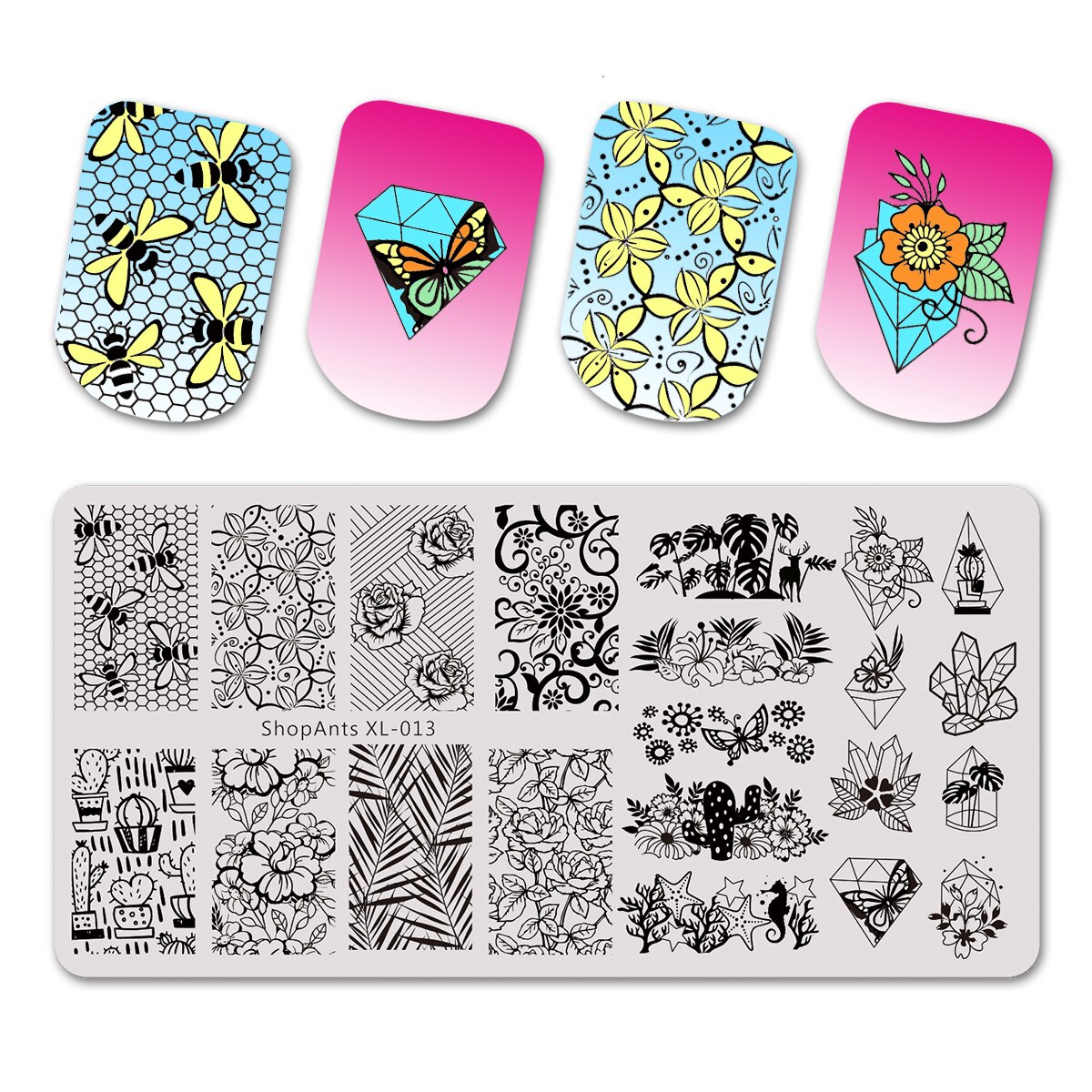 SHOPANTS 6*12cm Rectangle Nail Stamping Plates Leaf Flowers Butterfly Nail Art Stamp Templates Stencils Polish Manicure: 013