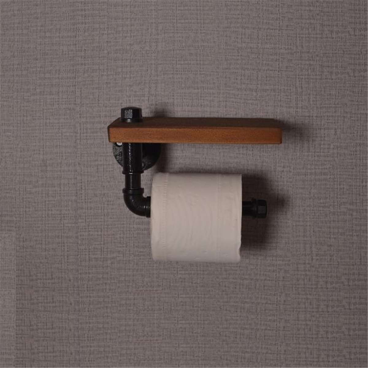 Toiletpapirrulleholder med telefonholder vægmonteret hylde flydende vandrørstativ rustikke industrielle husholdningsartikler: 2