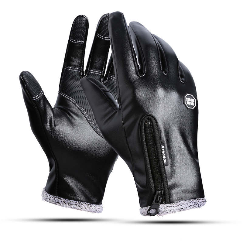 Mannen Mode Winter Black Faux Lederen Handschoenen Touch Screen Warme Wanten Rijden Handschoenen voor Mannen