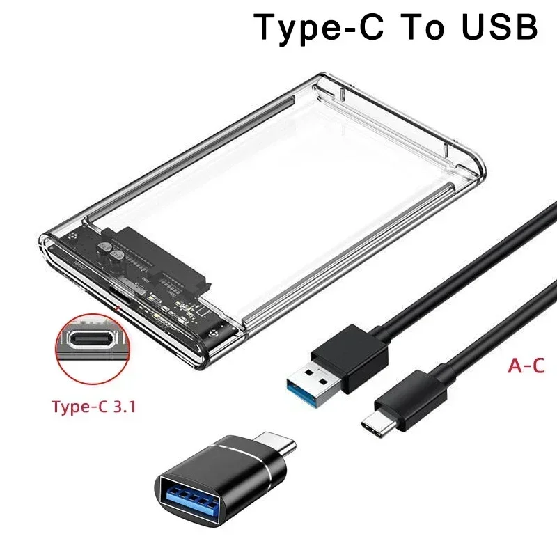 Obudowa dysku twardego USB 3.0/Typ C 2,5 cala SATA SSD Zewnętrzna obudowa dysku twardego z prędkością transferu 5 Gb/s Przezroczyste pudełka na dyski twarde Bez narzędzi: BŁĘKITNA