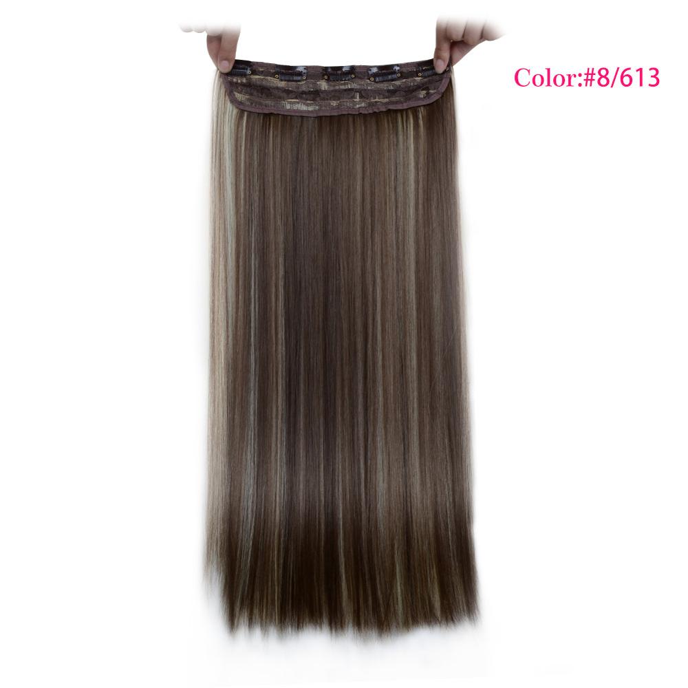 Valen Pruiken 22 inch 5 Clips In Een Stuk Pure Kleur Straight Stijl Haar Clip Op Een Stuk Synthetisch Haar extensions Voor Vrouwen: P8/613