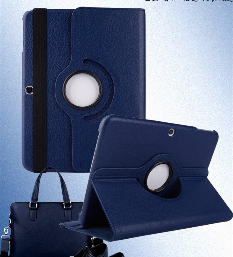 Dla Samsung Galaxy Tab 4 10.1 cal T530 T531 T535 SM-T530 SM-T535 Tab4 Tablet 360 obracanie przypadku klapki skórzane pokrywy Funda Capa: dark blue
