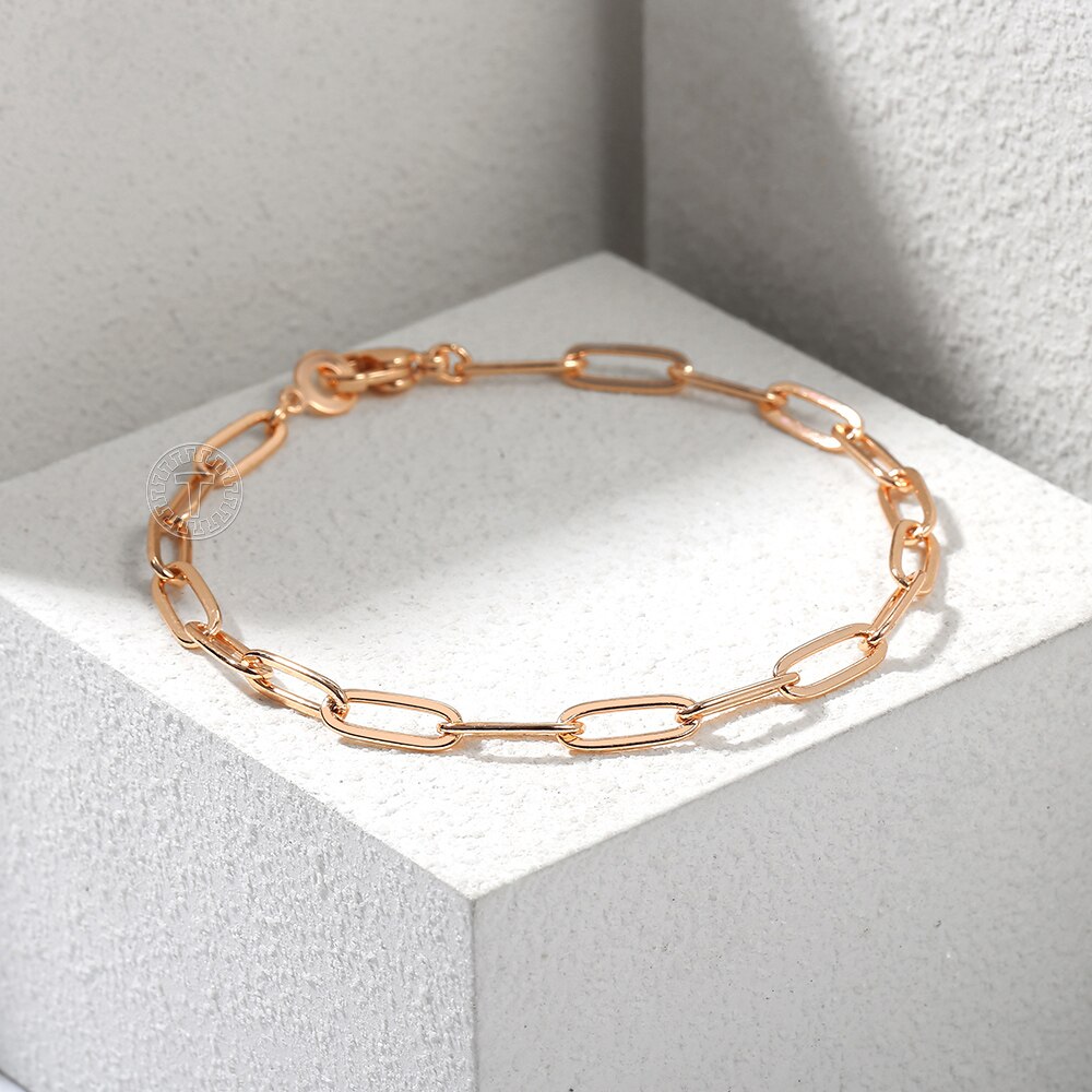 4mm Damen Kette Armbinde 585 Rose Gold Gefüllt Paperclip Rolo Verknüpfung Armbinde Böhmischen Schmuck 20cm LCB60